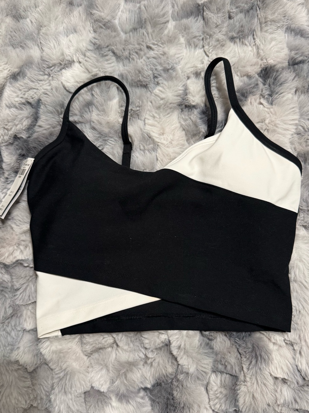 Abercrombie & Fitch Black and White Asymmetrical Spaghetti-Strap Crop Tank